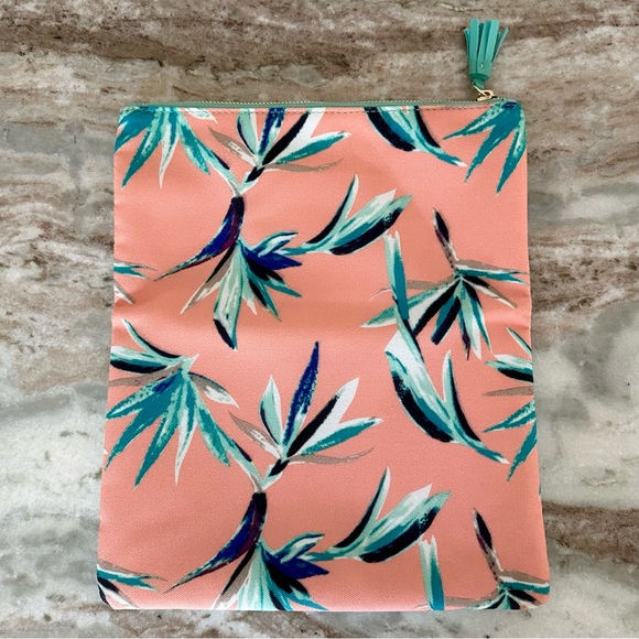 Tropical Print Clutch with Vegan Leather Mint Accents - Beach Vacation Bag - Picture 2 of 16